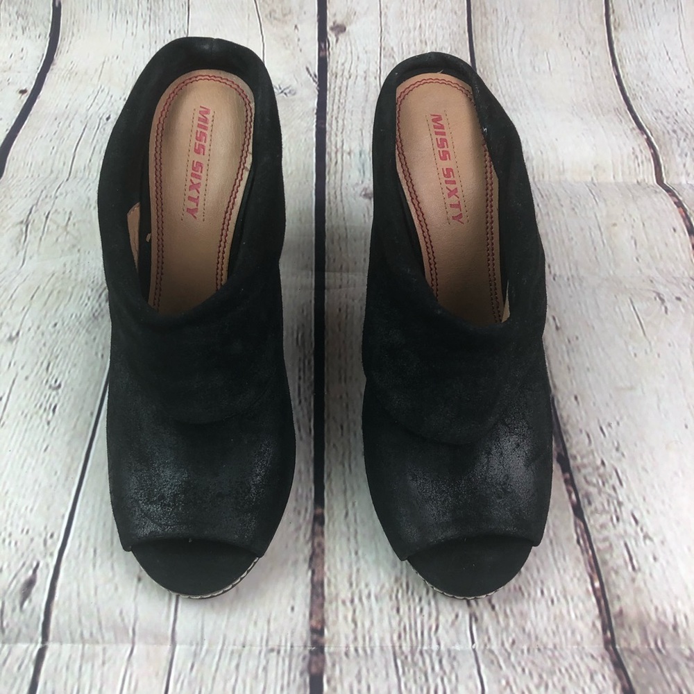 Miss Sixty fold over peep toe booties black 7